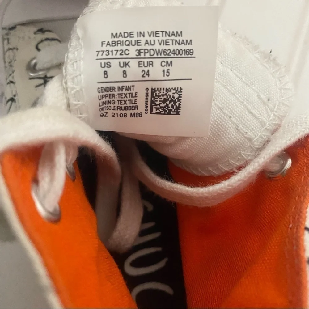 Converse “ Not A Chuck” High Top Sneakers ~ White ~ Orange Bottoms ~Size 8 Kids
